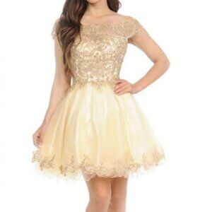 NWT Lenovia 8124 Embroided Cocktail Dress Champagne size S